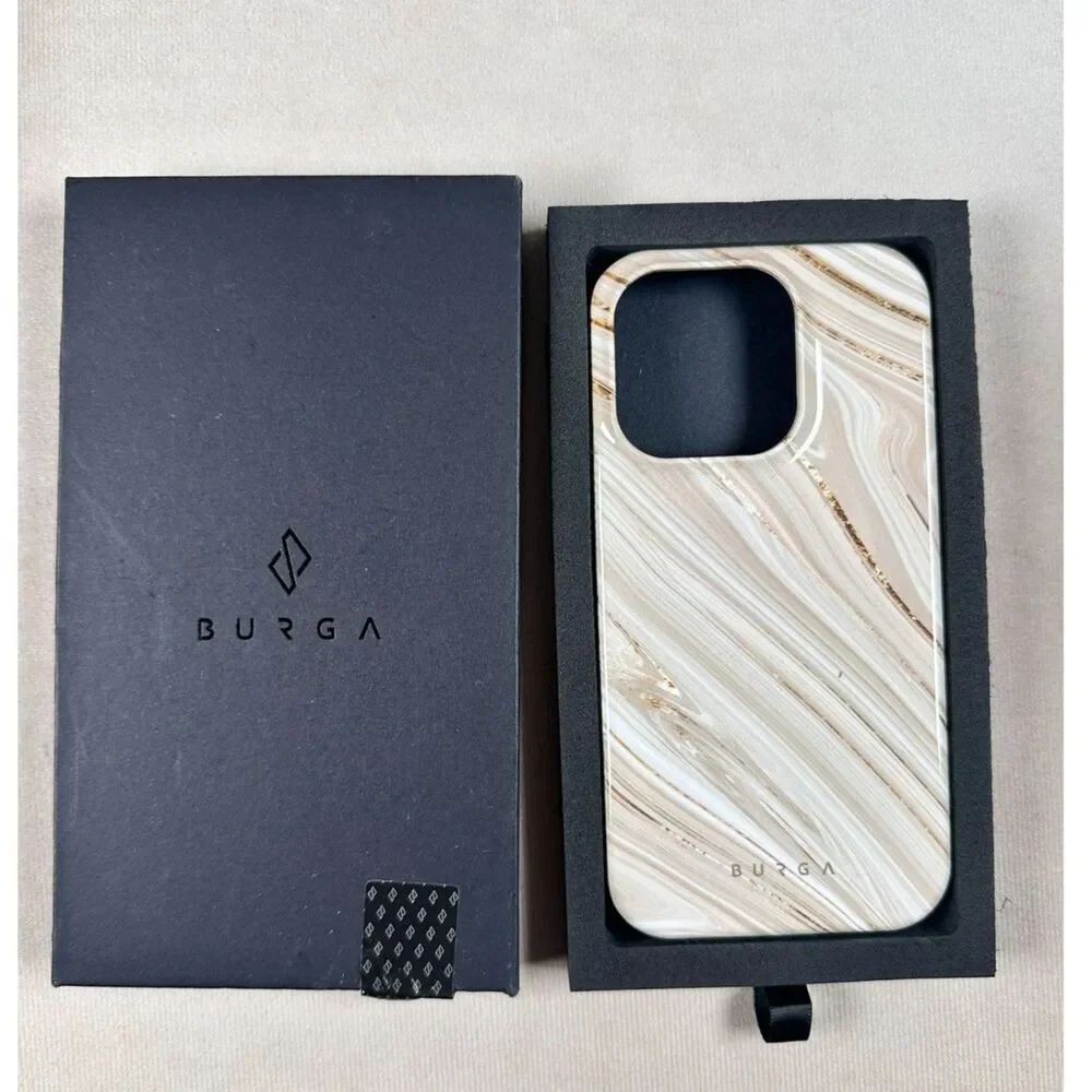 BURGA Full Glam iPhone 14 Pro Tough Case Beige Gold Marble Protective New Box